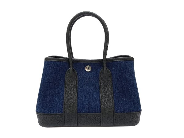 画像1: 【新品】【未使用品】HERMES エルメス ネオ ガーデン 23 デニム×ネゴンダ デニムモワイヤン×ブラック シルバー金具 G刻 ガーデンパーティ ハンドバッグ ミニバッグ レディース 女性用 本革 レザー 黒 ブルー カーフ ブランド 希少 レア プレゼント ギフト バック (1)