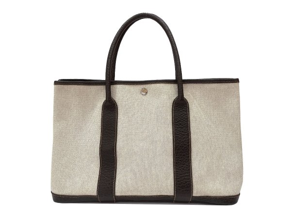 画像2: 【美品】HERMES エルメス ガーデンパーティ 36 PM オプティカルH トワルアッシュ×ブッフル マロン×オレンジ シルバー金具 中古 ハンドバッグ トートバッグ ショルダーバッグ レディース 女性用 本革 レザー ブラウン ブランド 希少 レア プレゼント ギフト バック (2)