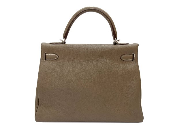 画像2: 【極美品】HERMES エルメス ケリー 32 内縫い トゴ エトゥープ シルバー金具 C刻 シルバー金具 R刻□ グレー 中古 ハンドバッグ ショルダーバッグ 2WAYバッグ レディース 女性用 ブランド グレージュ 本革 レザー カーフ 希少 レア プレゼント ギフト バック (2)