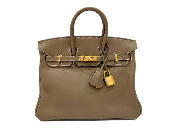 画像1: 【新品同様品】HERMES エルメス バーキン 25 スイフト エトゥープ ゴールド金具 X刻印 中古 ハンドバッグ トートバッグ レディース 女性用 ブランド 本革 レザー カーフ グレー グレージュ 希少 レア プレゼント ギフト バック (1)