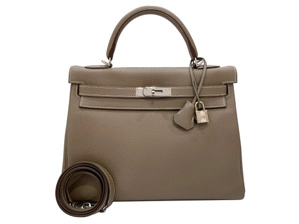 画像1: 【極美品】HERMES エルメス ケリー 32 内縫い トゴ エトゥープ シルバー金具 C刻 シルバー金具 R刻□ グレー 中古 ハンドバッグ ショルダーバッグ 2WAYバッグ レディース 女性用 ブランド グレージュ 本革 レザー カーフ 希少 レア プレゼント ギフト バック (1)