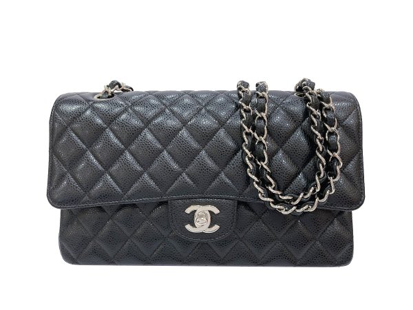 画像1: 【新品同様品】CHANEL シャネル A01112 マトラッセ 25 チェーンショルダー キャビアスキン ブラック シルバー金具 Wフラップ 25番台 中古 ハンドバッグ ショルダーバッグ ダブルフラップ レディース 女性用 黒 ブランド レザー カーフ レア プレゼント ギフト バック (1)
