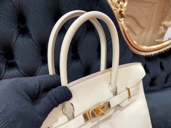 画像8: 【美品】HERMES エルメスバーキン 30 ヴォーエプソン クレ ゴールド金具 Y刻印 ベージュ 中古 ハンドバッグ トートバッグ レディース 女性用 ブランド オフホワイト アイボリー 本革 レザー カーフ 希少 レア プレゼント ギフト バック (8)